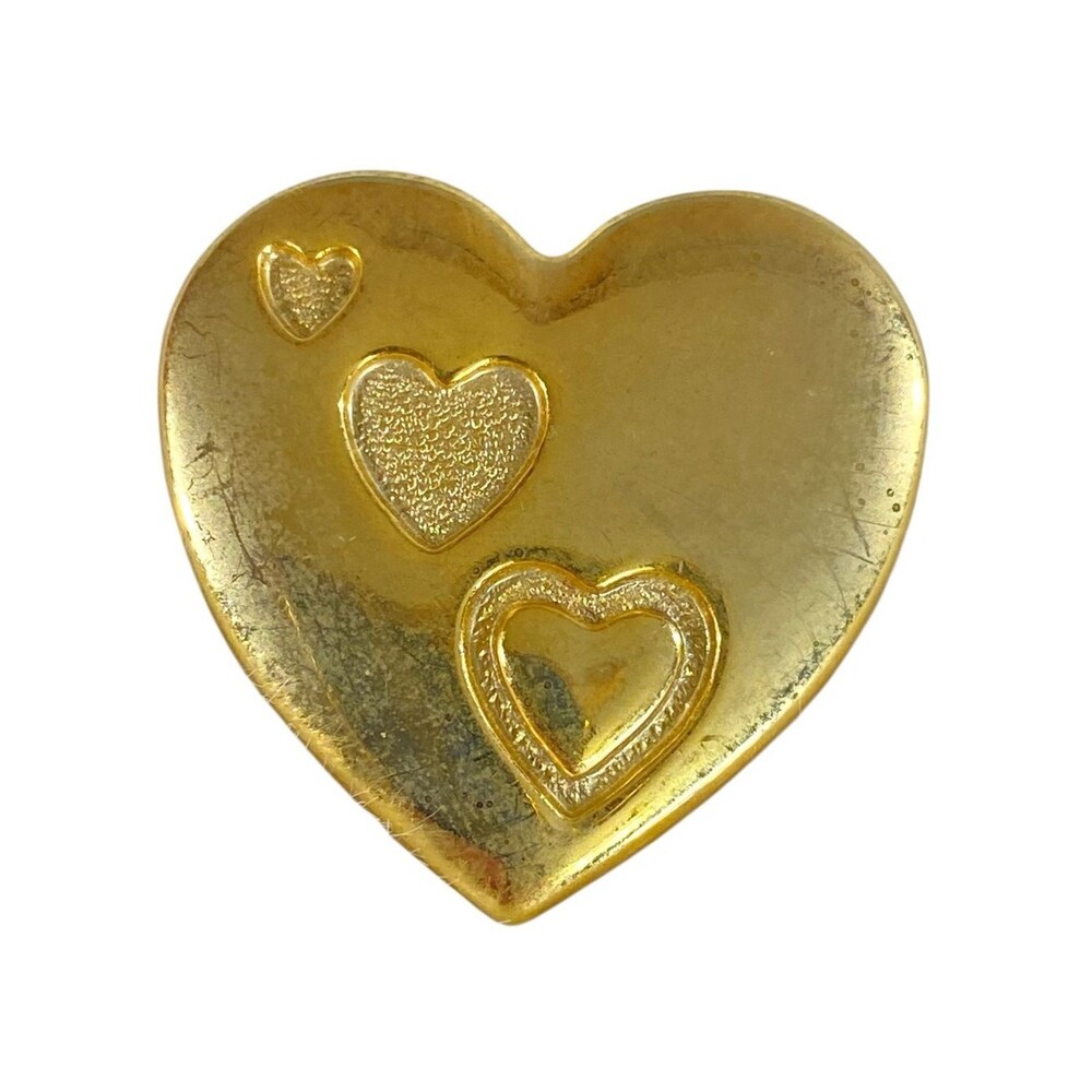 The Variety Club Gold Toned Heart Pin Brooch Vintage Puffy Heart Embossed Design